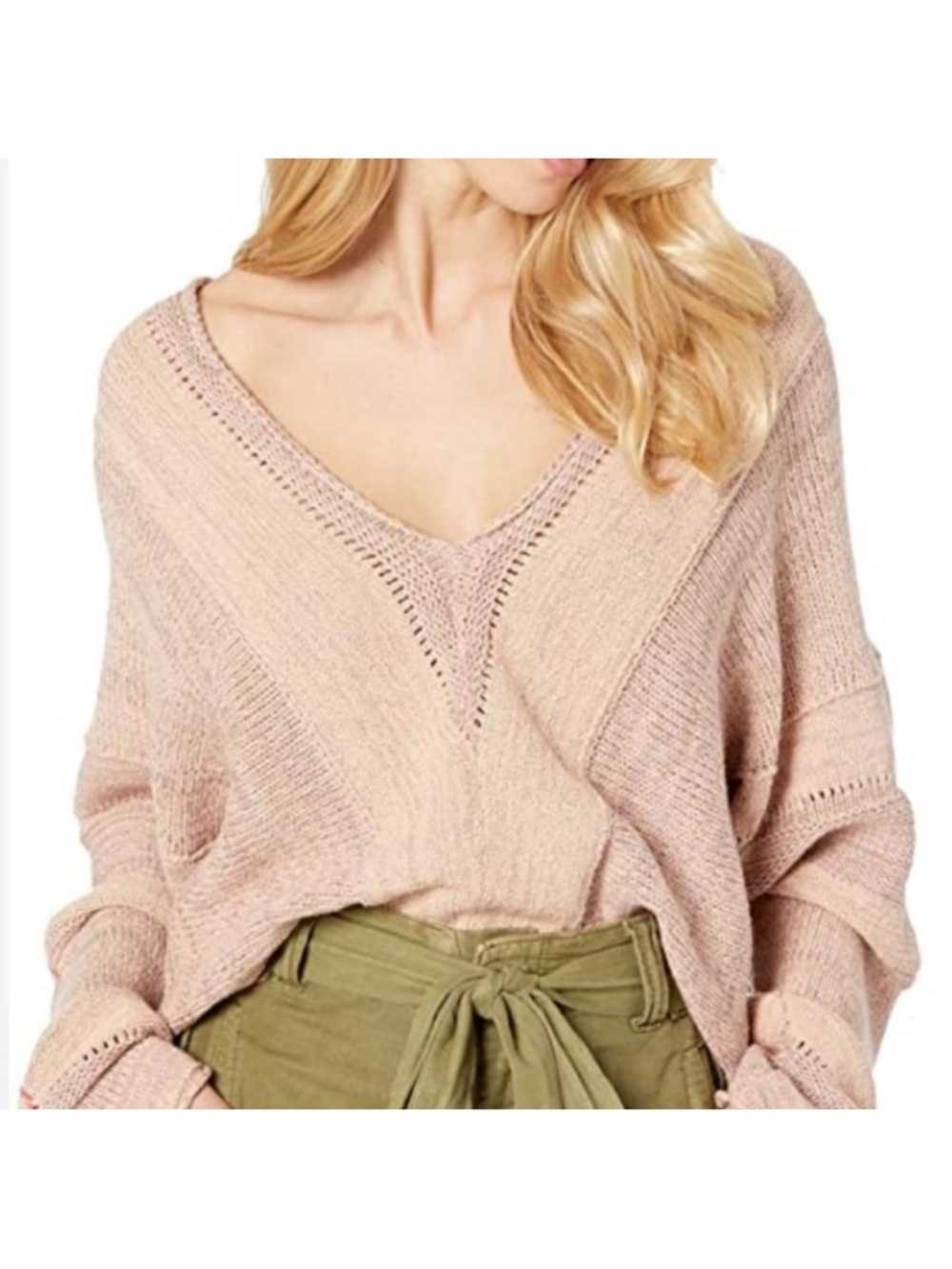 Free People Dusty Pink V-Neck Cropped Knit Summer Sweater